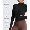 imageAoxjox Womens Full Zippered Geo Zip Jacket Workout Running Long Sleeve Thumbhole with Pockets CardiganBlack