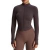 imageAoxjox Womens Full Zippered Geo Zip Jacket Workout Running Long Sleeve Thumbhole with Pockets CardiganMulch