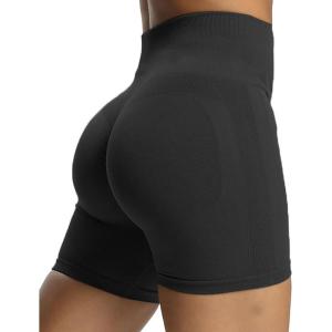 imageAoxjox Workout Seamless Biker Shorts for Women Tummy Control High Waisted Athletic Yoga Contour Sculpt Running Yoga Short 6quotBlack