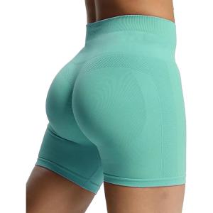 imageAoxjox Workout Seamless Biker Shorts for Women Tummy Control High Waisted Athletic Yoga Contour Sculpt Running Yoga Short 6quotBlue Turquoise