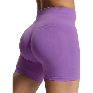imageAoxjox Workout Seamless Biker Shorts for Women Tummy Control High Waisted Athletic Yoga Contour Sculpt Running Yoga Short 6quotChive Blossom