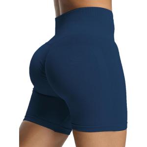 imageAoxjox Workout Seamless Biker Shorts for Women Tummy Control High Waisted Athletic Yoga Contour Sculpt Running Yoga Short 6quotEstate Blue