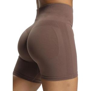 imageAoxjox Workout Seamless Biker Shorts for Women Tummy Control High Waisted Athletic Yoga Contour Sculpt Running Yoga Short 6quotFudge Coffee