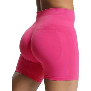 imageAoxjox Workout Seamless Biker Shorts for Women Tummy Control High Waisted Athletic Yoga Contour Sculpt Running Yoga Short 6quotMagenta