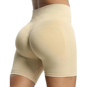 imageAoxjox Workout Seamless Biker Shorts for Women Tummy Control High Waisted Athletic Yoga Contour Sculpt Running Yoga Short 6quotPale Khaki