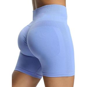 imageAoxjox Workout Seamless Biker Shorts for Women Tummy Control High Waisted Athletic Yoga Contour Sculpt Running Yoga Short 6quotPersian Blue
