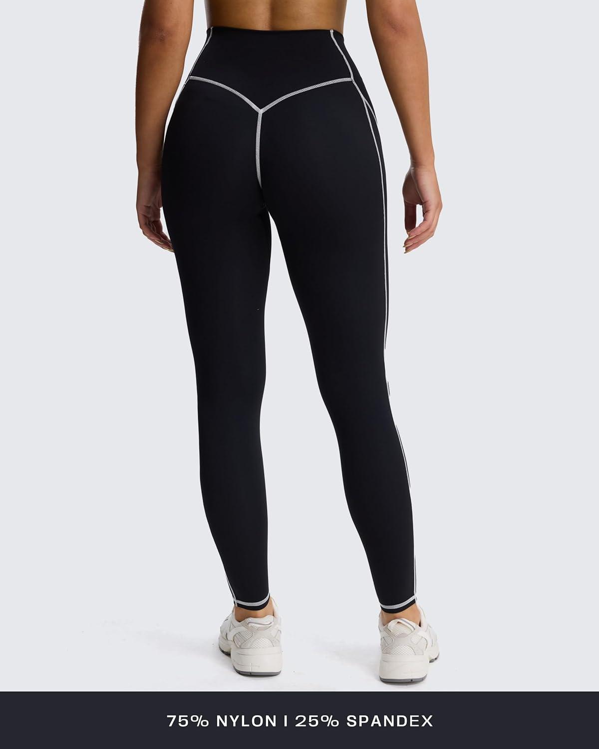 imageAoxjox Workout Leggings for Women High Waisted Exercise Athletic Gym Fitness Yoga Lexi Lined Pants 26quotBlack and White