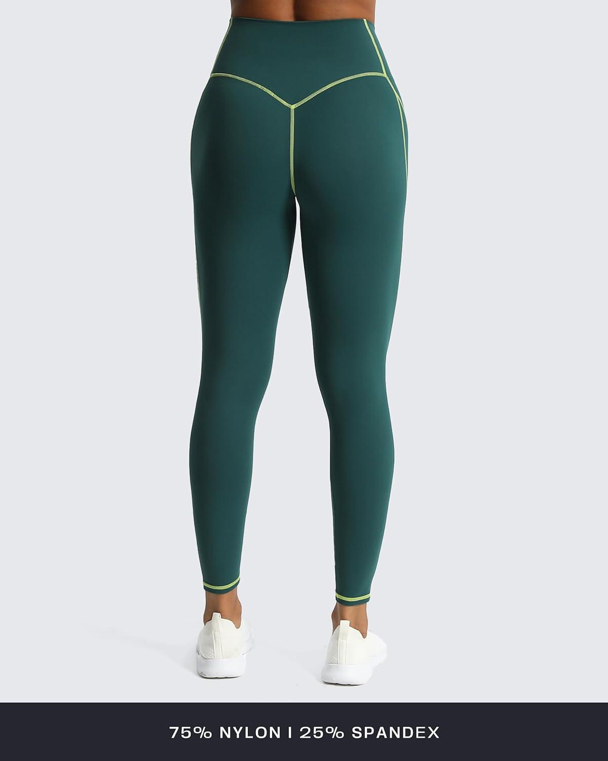 imageAoxjox Workout Leggings for Women High Waisted Exercise Athletic Gym Fitness Yoga Lexi Lined Pants 26quotDark Sea Green Lime Green