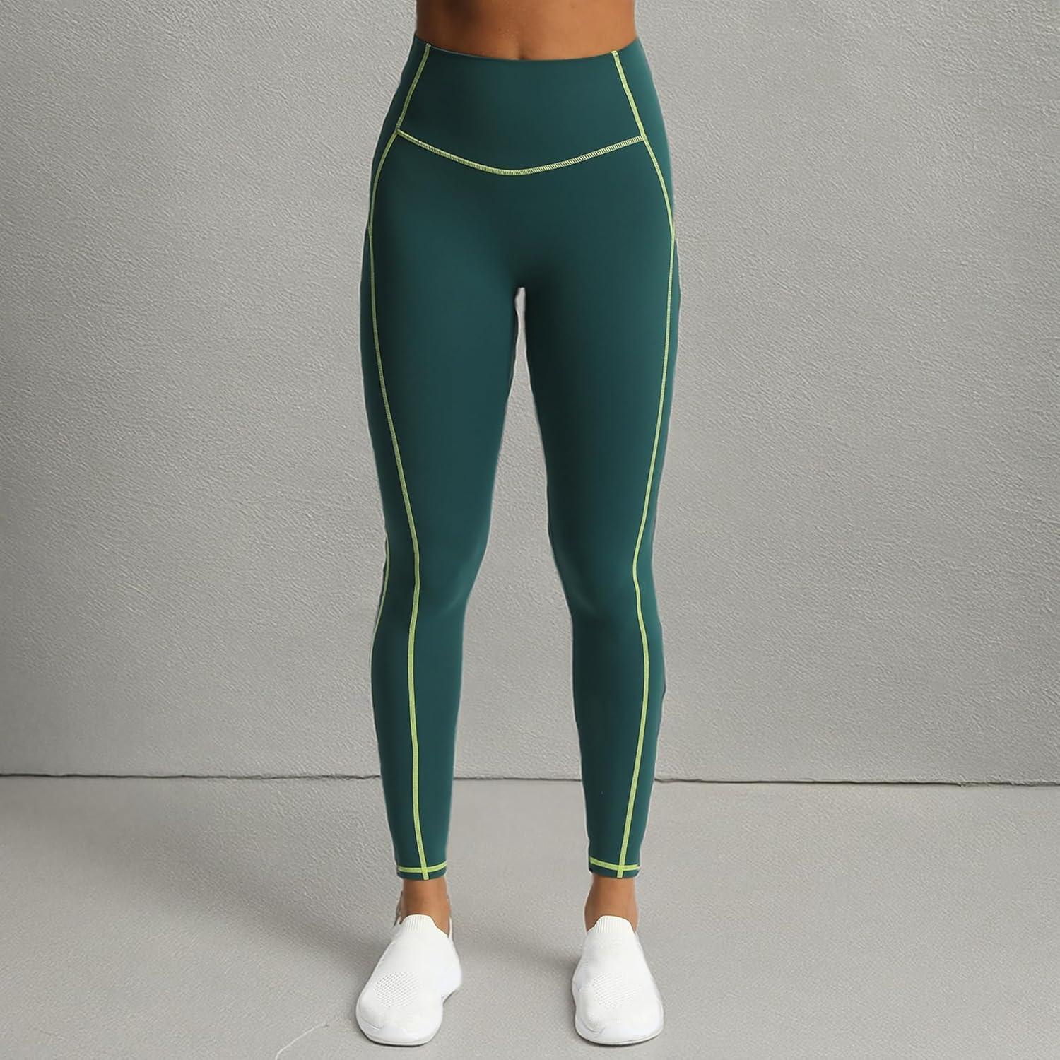 imageAoxjox Workout Leggings for Women High Waisted Exercise Athletic Gym Fitness Yoga Lexi Lined Pants 26quotDark Sea Green Lime Green