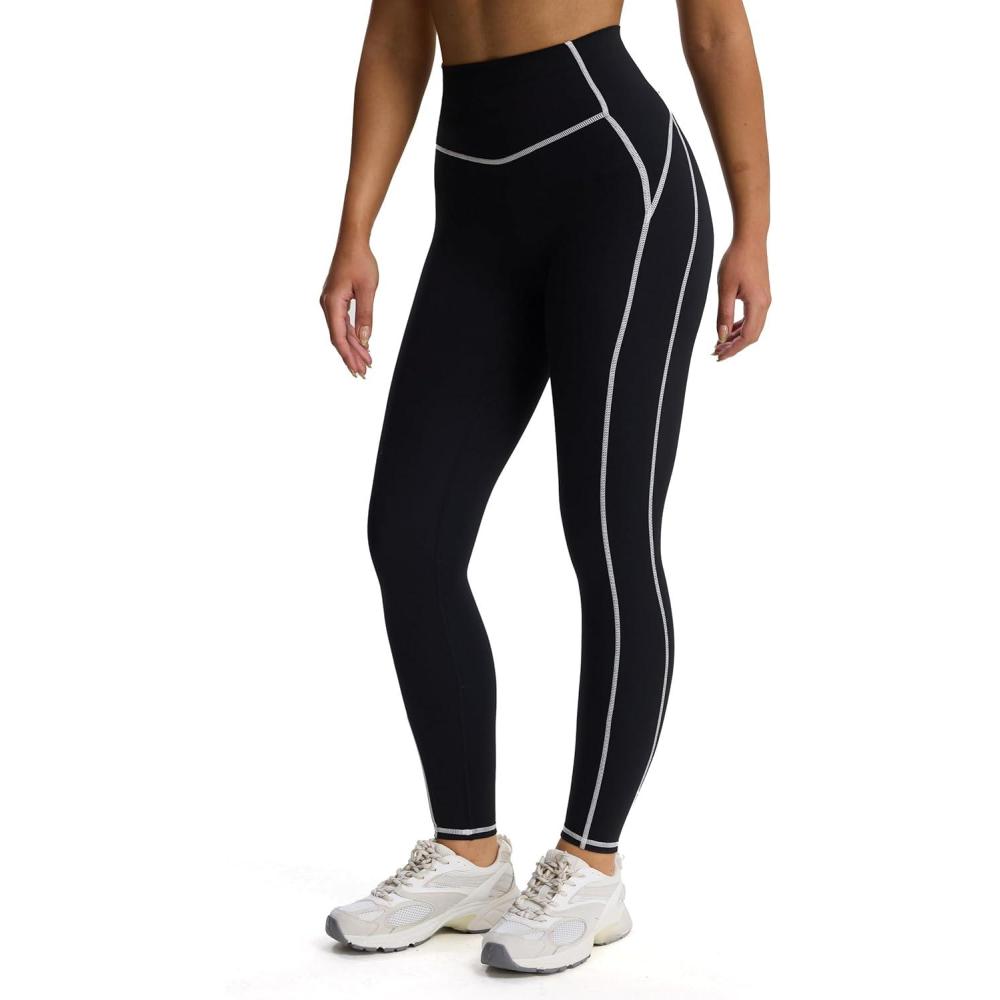 imageAoxjox Workout Leggings for Women High Waisted Exercise Athletic Gym Fitness Yoga Lexi Lined Pants 26quotBlack and White