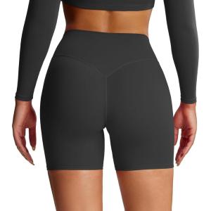 imageAoxjox Metamorph Workout Biker Shorts for Women Tummy Control High Waisted Athletic Gym Running Deep V Yoga Short 6quotBlack