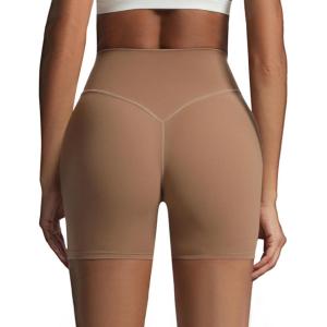 imageAoxjox Metamorph Workout Biker Shorts for Women Tummy Control High Waisted Athletic Gym Running Deep V Yoga Short 6quotBrownie