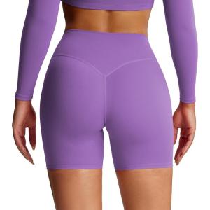 imageAoxjox Metamorph Workout Biker Shorts for Women Tummy Control High Waisted Athletic Gym Running Deep V Yoga Short 6quotChive Blossom