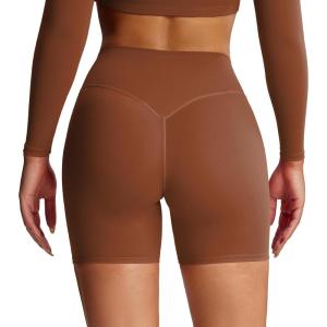imageAoxjox Metamorph Workout Biker Shorts for Women Tummy Control High Waisted Athletic Gym Running Deep V Yoga Short 6quotDandelion Brown