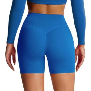 imageAoxjox Metamorph Workout Biker Shorts for Women Tummy Control High Waisted Athletic Gym Running Deep V Yoga Short 6quotDirectoire Blue