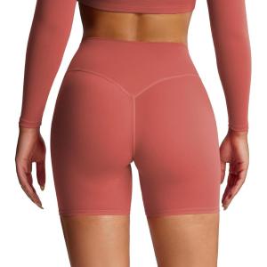 imageAoxjox Metamorph Workout Biker Shorts for Women Tummy Control High Waisted Athletic Gym Running Deep V Yoga Short 6quotRust Red