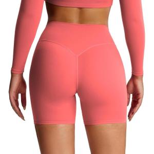 imageAoxjox Metamorph Workout Biker Shorts for Women Tummy Control High Waisted Athletic Gym Running Deep V Yoga Short 6quotSpiced Coral