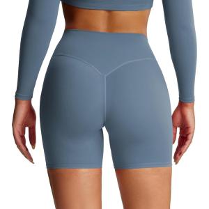 imageAoxjox Metamorph Workout Biker Shorts for Women Tummy Control High Waisted Athletic Gym Running Deep V Yoga Short 6quotSteel Blue