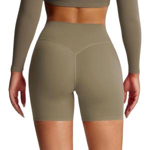 imageAoxjox Metamorph Workout Biker Shorts for Women Tummy Control High Waisted Athletic Gym Running Deep V Yoga Short 6quotTaupe