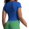 imageAoxjox Womens Short Sleeve TShirts GEO Baby Tee Workout Gym Yoga Crop TopDirectoire Blue