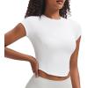 imageAoxjox Womens Short Sleeve TShirts GEO Baby Tee Workout Gym Yoga Crop TopWhite