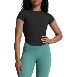 imageAoxjox Womens Short Sleeve TShirts GEO Baby Tee Workout Gym Yoga Crop TopBlack