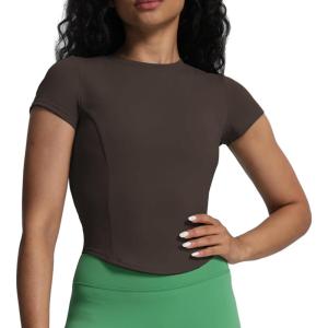 imageAoxjox Womens Short Sleeve TShirts GEO Baby Tee Workout Gym Yoga Crop TopMulch