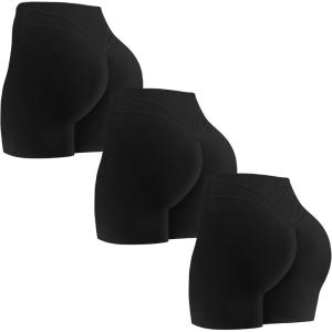 imageAoxjox Trinity Workout Biker Shorts for Women Tummy Control High Waisted Exercise Athletic Gym Running Yoga Short 6quotBlack 3 Pieces Pack