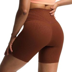 imageAoxjox Trinity Workout Biker Shorts for Women Tummy Control High Waisted Exercise Athletic Gym Running Yoga Short 6quotCherry Mahogany Leopard Print