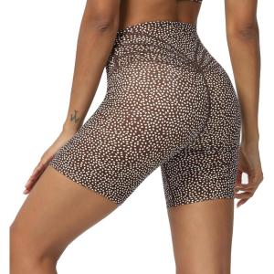 imageAoxjox Trinity Workout Biker Shorts for Women Tummy Control High Waisted Exercise Athletic Gym Running Yoga Short 6quotCoffee Dot Print