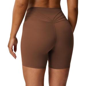 imageAoxjox Trinity Workout Biker Shorts for Women Tummy Control High Waisted Exercise Athletic Gym Running Yoga Short 6quotDandelion Brown