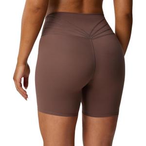 imageAoxjox Trinity Workout Biker Shorts for Women Tummy Control High Waisted Exercise Athletic Gym Running Yoga Short 6quotFudge Coffee