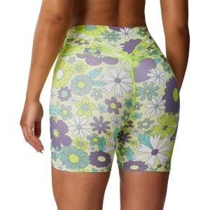 imageAoxjox Trinity Workout Biker Shorts for Women Tummy Control High Waisted Exercise Athletic Gym Running Yoga Short 6quotGreen Flower Print