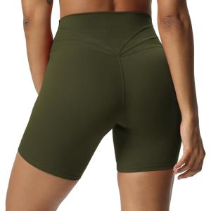 imageAoxjox Trinity Workout Biker Shorts for Women Tummy Control High Waisted Exercise Athletic Gym Running Yoga Short 6quotOlive Green