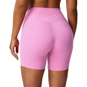 imageAoxjox Trinity Workout Biker Shorts for Women Tummy Control High Waisted Exercise Athletic Gym Running Yoga Short 6quotPrism Pink