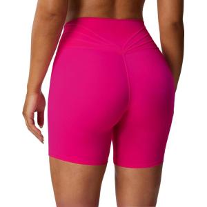 imageAoxjox Trinity Workout Biker Shorts for Women Tummy Control High Waisted Exercise Athletic Gym Running Yoga Short 6quotRose Red