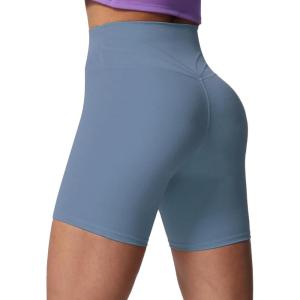 imageAoxjox Trinity Workout Biker Shorts for Women Tummy Control High Waisted Exercise Athletic Gym Running Yoga Short 6quotSteel Blue