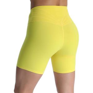 imageAoxjox Trinity Workout Biker Shorts for Women Tummy Control High Waisted Exercise Athletic Gym Running Yoga Short 6quotVibrant Yellowsee Through