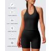 imageAoxjox Womens Sleeveless Neck Tank Tops Workout Gym Yoga Curve Longline Hailey Halter Crop TopBlack
