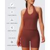 imageAoxjox Womens Sleeveless Neck Tank Tops Workout Gym Yoga Curve Longline Hailey Halter Crop TopBurgundy