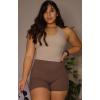 imageAoxjox Womens Sleeveless Neck Tank Tops Workout Gym Yoga Curve Longline Hailey Halter Crop TopMink
