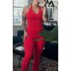 imageAoxjox Womens Sleeveless Neck Tank Tops Workout Gym Yoga Curve Longline Hailey Halter Crop TopRacing Red
