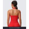 imageAoxjox Womens Sleeveless Neck Tank Tops Workout Gym Yoga Curve Longline Hailey Halter Crop TopRacing Red