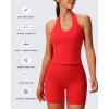 imageAoxjox Womens Sleeveless Neck Tank Tops Workout Gym Yoga Curve Longline Hailey Halter Crop TopRacing Red