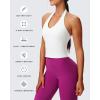 imageAoxjox Womens Sleeveless Neck Tank Tops Workout Gym Yoga Curve Longline Hailey Halter Crop TopWhite