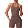 imageAoxjox Womens Sleeveless Neck Tank Tops Workout Gym Yoga Curve Longline Hailey Halter Crop TopFudge Coffee