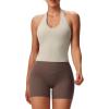imageAoxjox Womens Sleeveless Neck Tank Tops Workout Gym Yoga Curve Longline Hailey Halter Crop TopMink