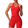 imageAoxjox Womens Sleeveless Neck Tank Tops Workout Gym Yoga Curve Longline Hailey Halter Crop TopRacing Red