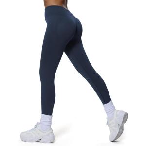 imageAoxjox Workout Seamles Leggings for Women High Waisted Hidden Scrunch Tummy Control Gym Yoga Pants 23quotNaval Blue