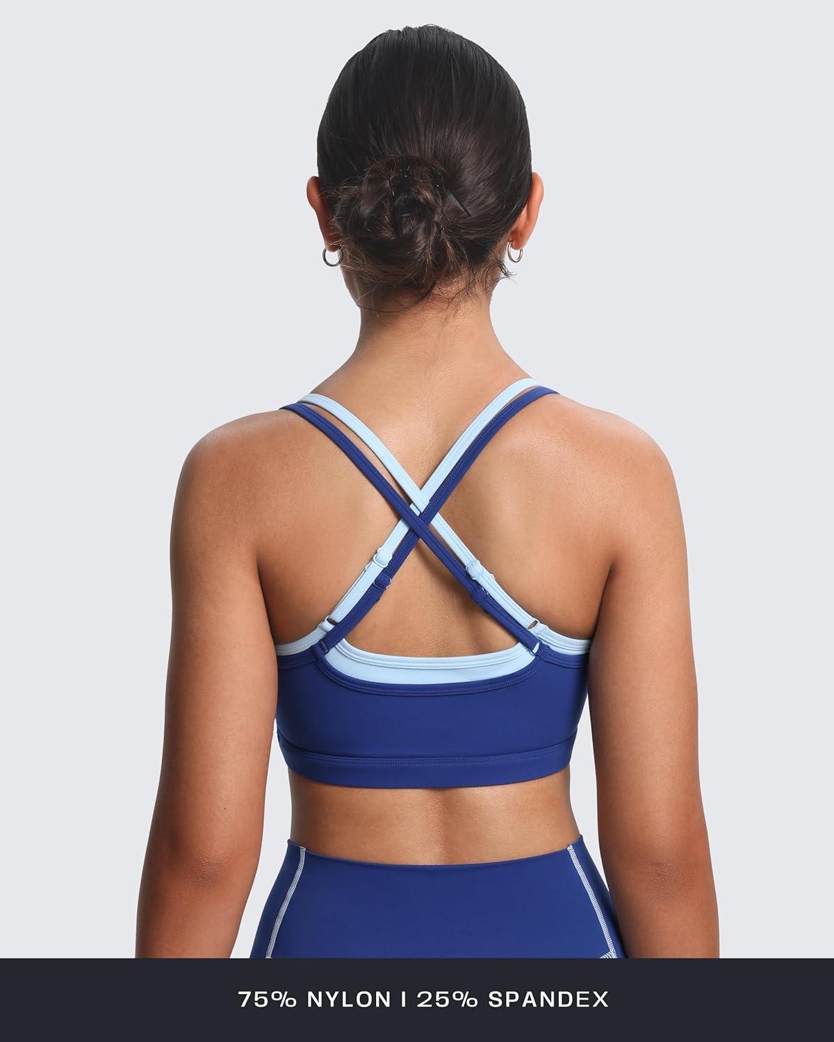 imageAoxjox Womens Workout Sports Bras Double Layer Training Fitness Running Yoga Crop Tank TopBellwether BlueAiry Blue